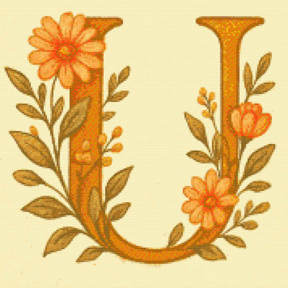 Diamond Painting - Bogstav U - Blomstermønster
