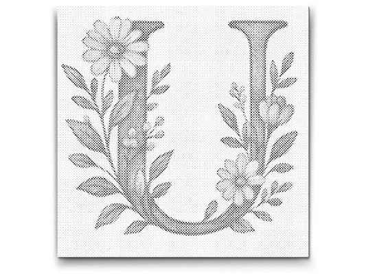 Mal-med-prikker -  Bogstav U - Blomstermønster