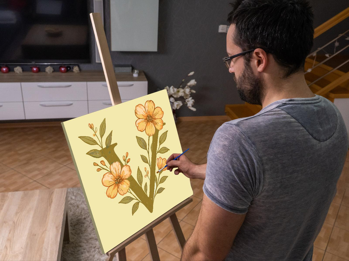 Paint by Numbers - Bogstav V - Blomstermønster