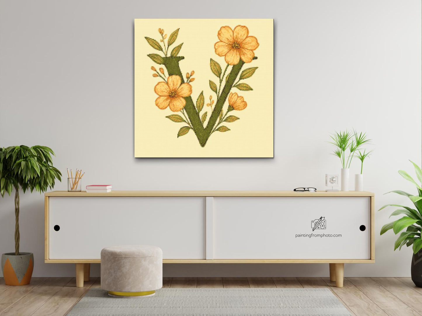 Diamond Painting - Bogstav V - Blomstermønster