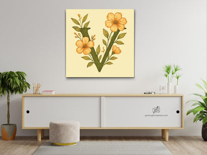 Diamond Painting - Bogstav V - Blomstermønster