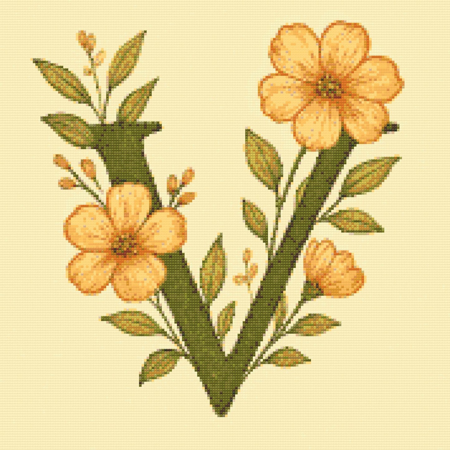Diamond Painting - Bogstav V - Blomstermønster