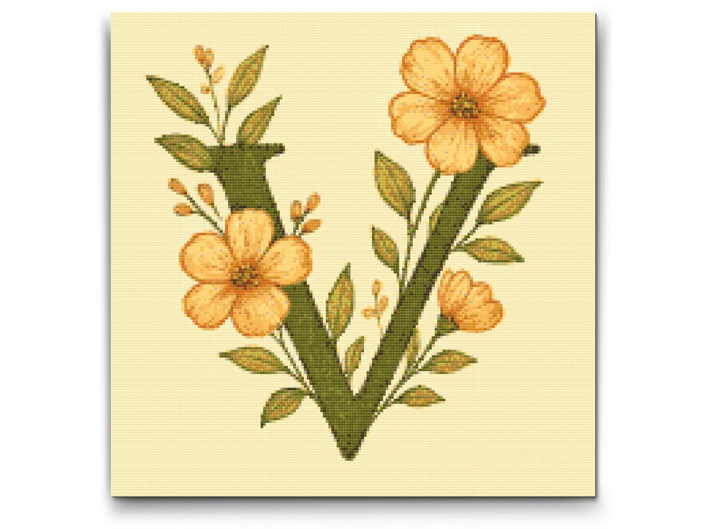 Diamond Painting - Bogstav V - Blomstermønster