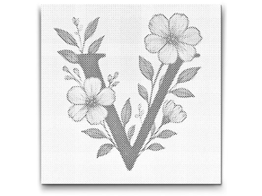 Mal-med-prikker -  Bogstav V - Blomstermønster