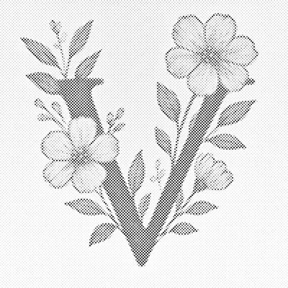 Mal-med-prikker -  Bogstav V - Blomstermønster