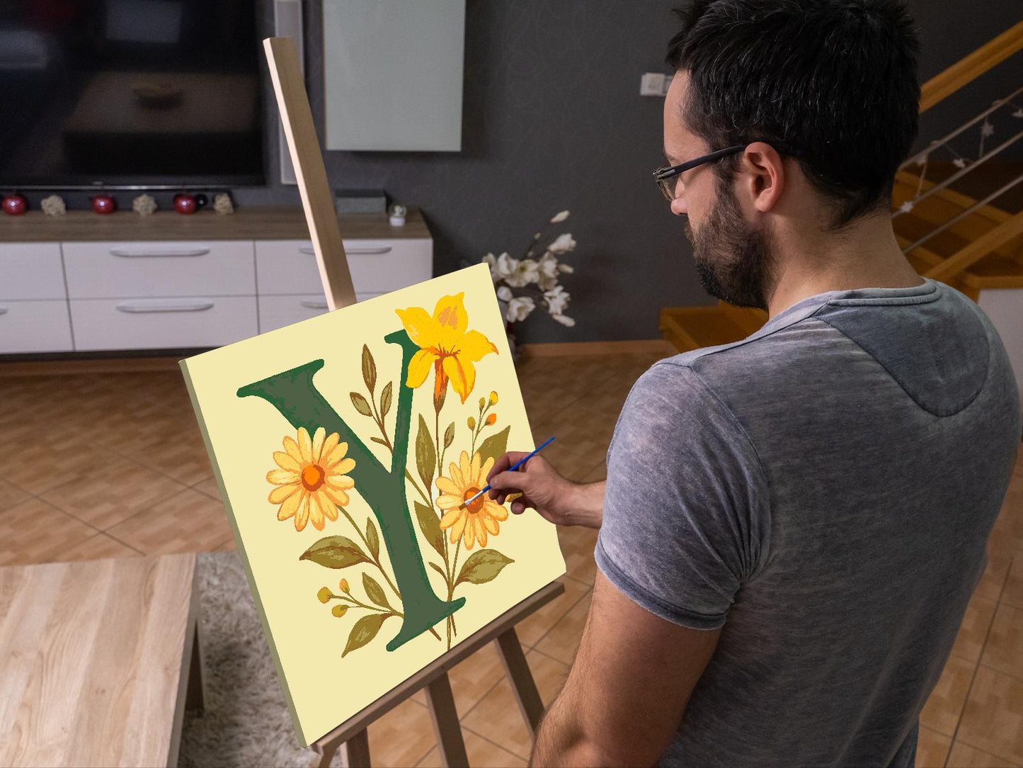 Paint by Numbers - Bogstav Y - Blomstermønster