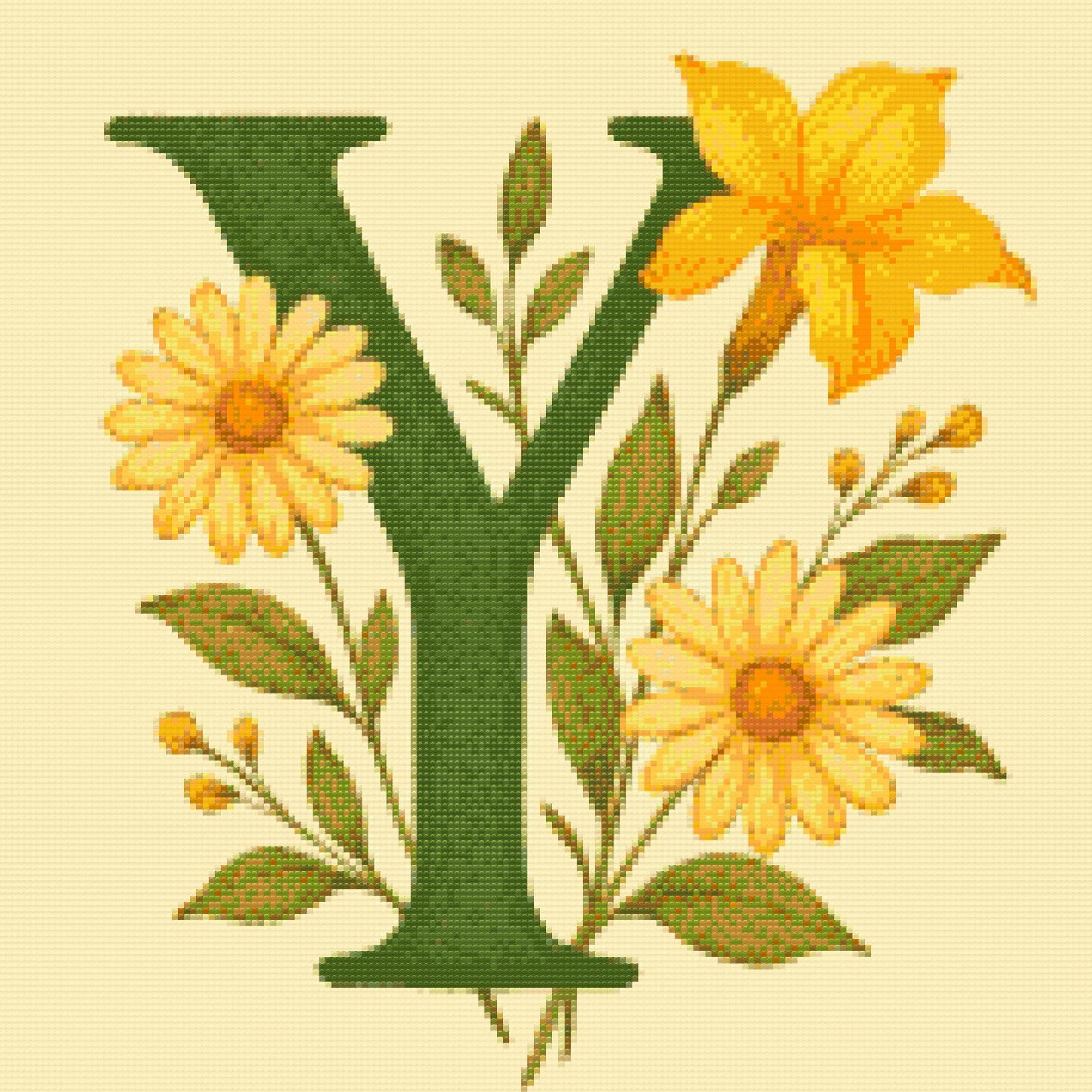Diamond Painting - Bogstav Y - Blomstermønster