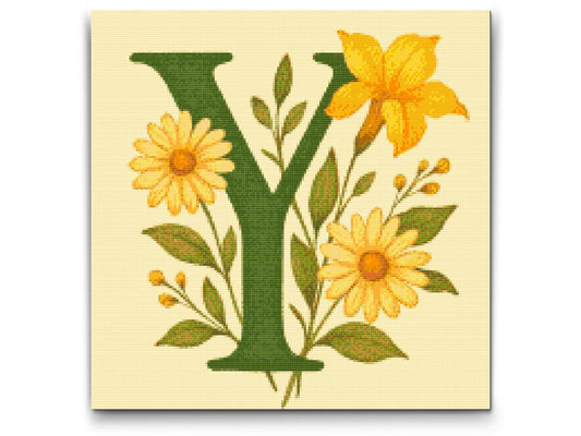 Diamond Painting - Bogstav Y - Blomstermønster