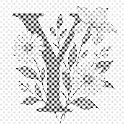 Mal-med-prikker -  Bogstav Y - Blomstermønster