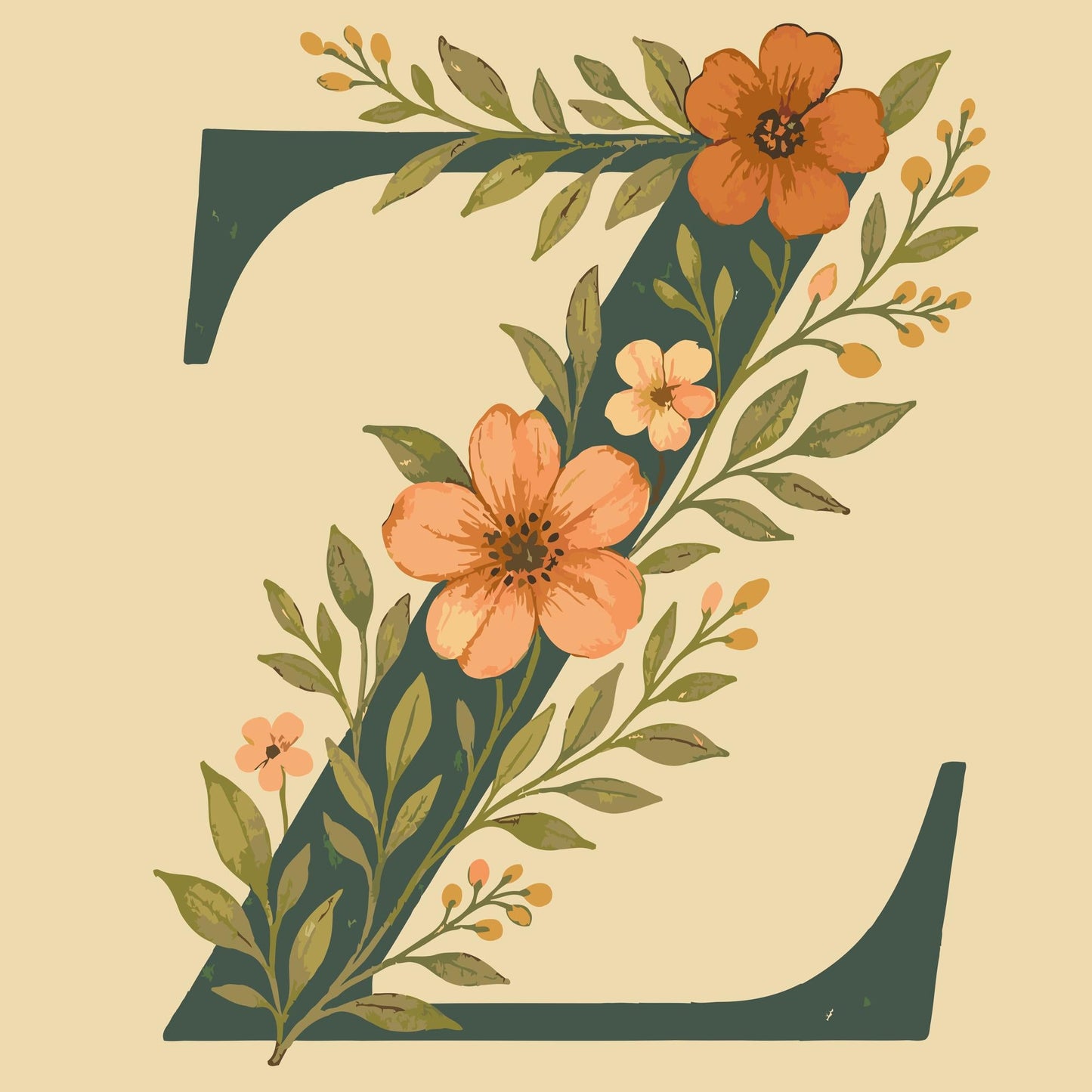 Paint by Numbers - Bogstav Z - Blomstermønster
