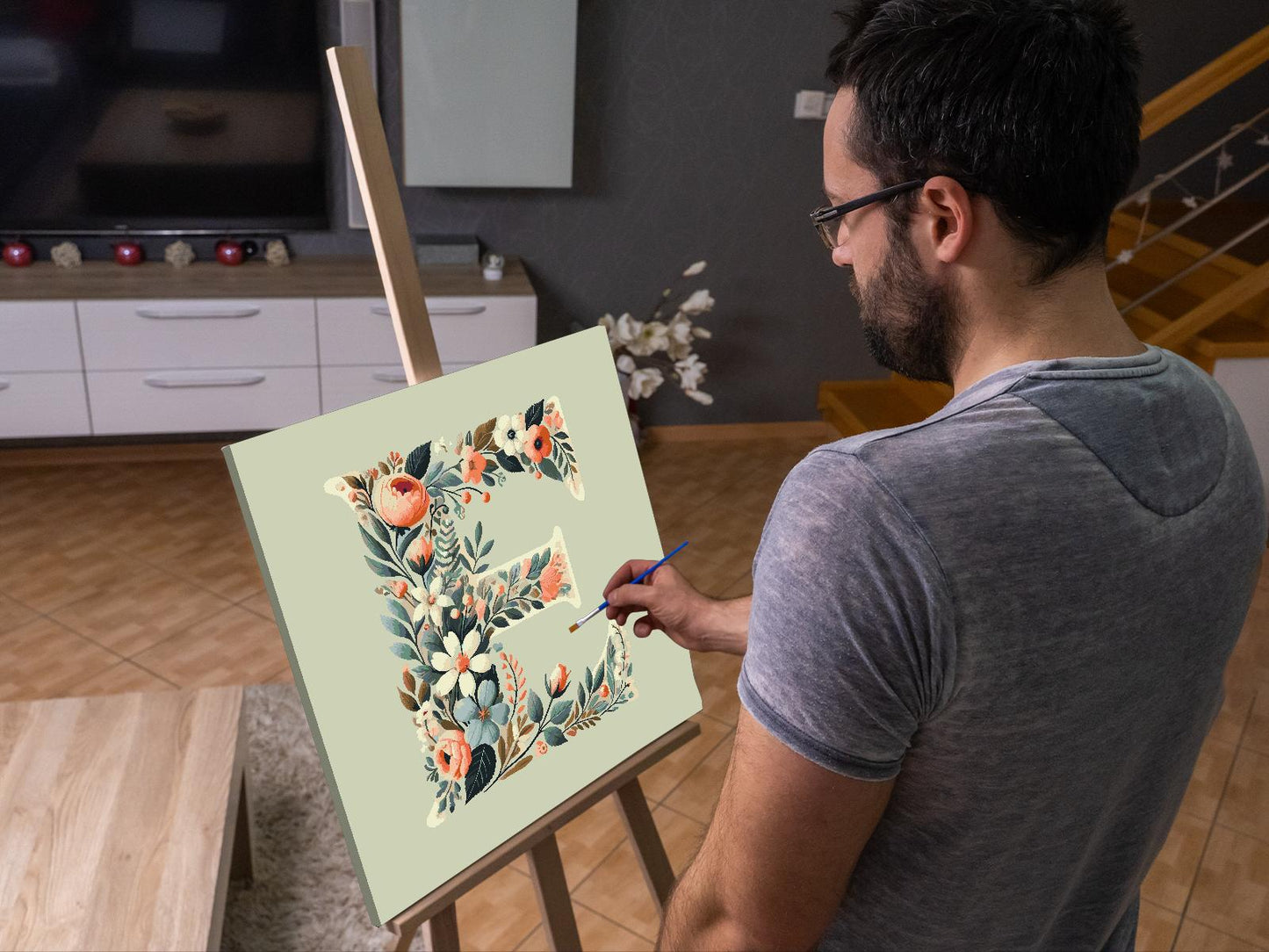Paint by Numbers - Bogstav E - Blomstermønster