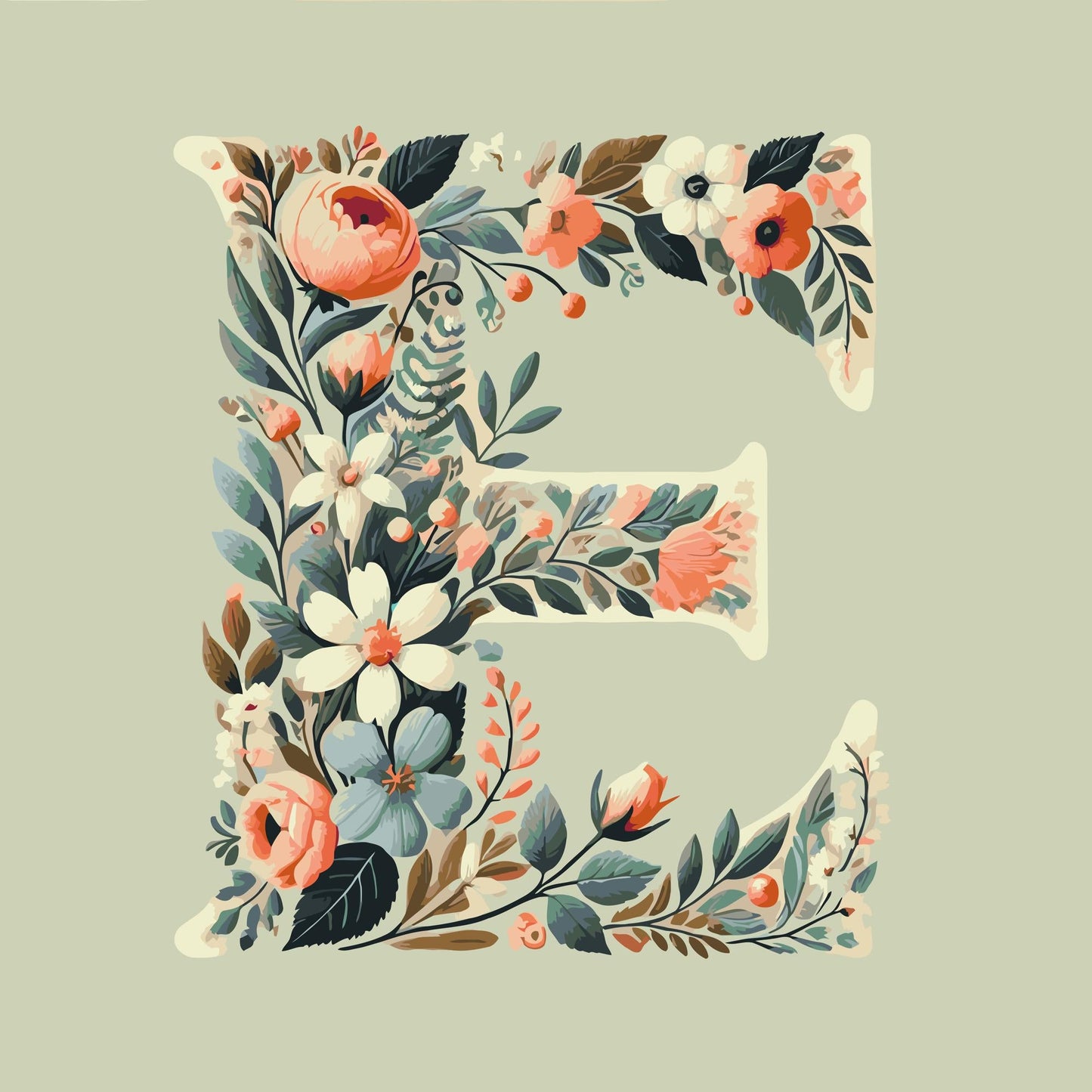 Paint by Numbers - Bogstav E - Blomstermønster