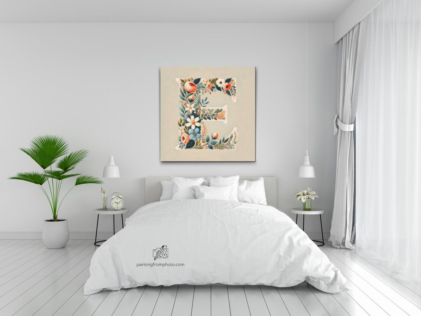 Diamond Painting - Bogstav E - Blomstermønster