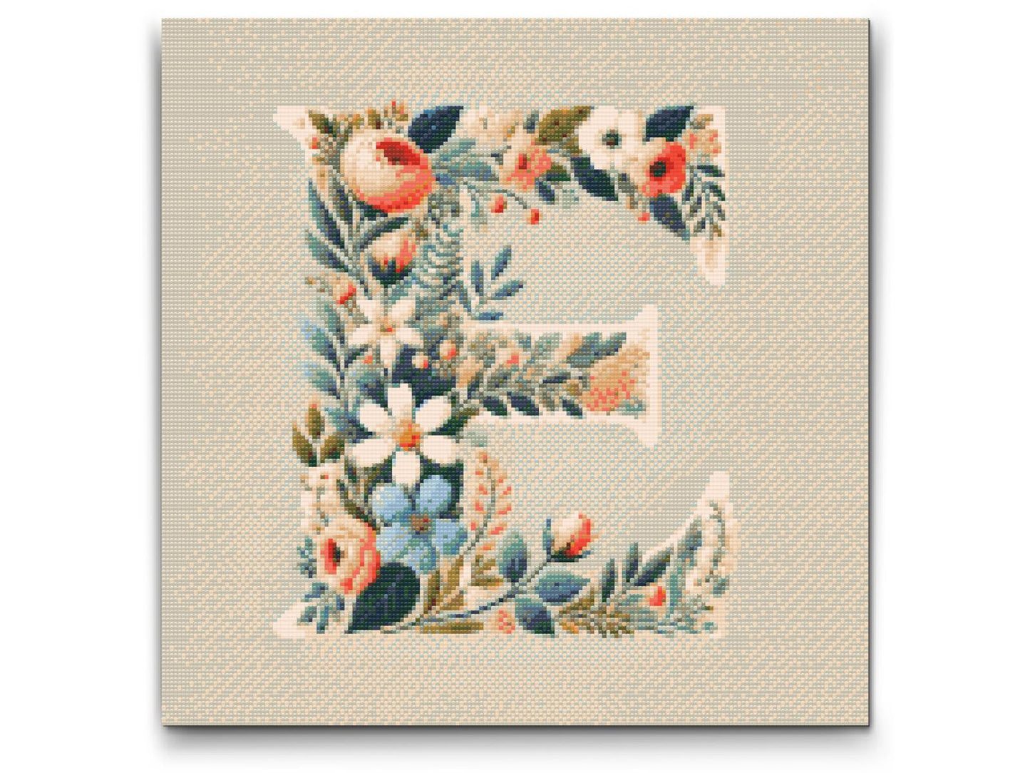 Diamond Painting - Bogstav E - Blomstermønster