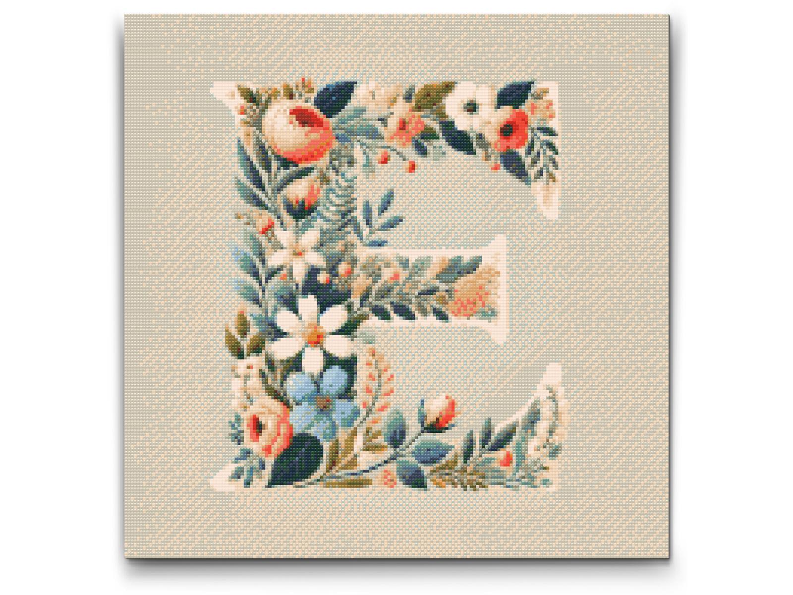 Diamond Painting - Bogstav E - Blomstermønster