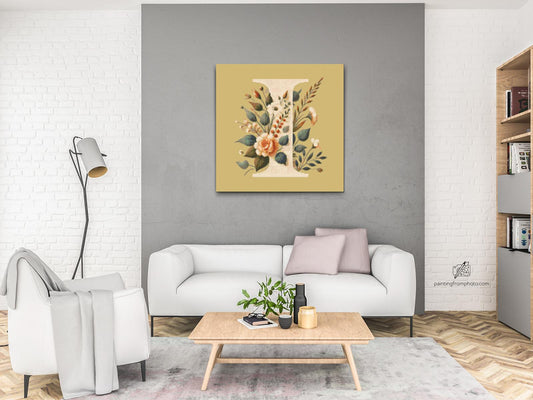 Diamond Painting - Bogstav I - Blomstermønster