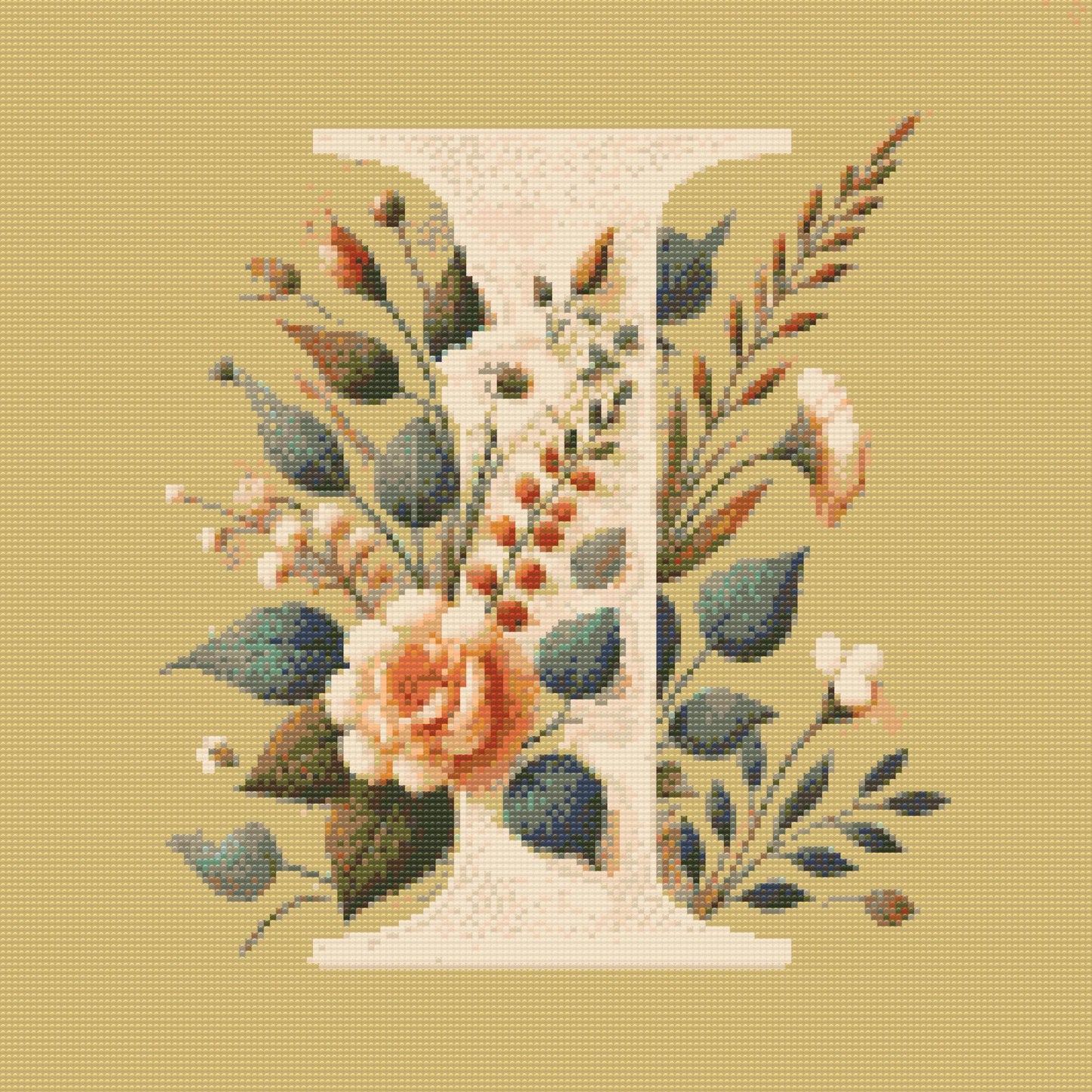Diamond Painting - Bogstav I - Blomstermønster