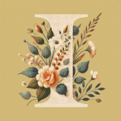Diamond Painting - Bogstav I - Blomstermønster