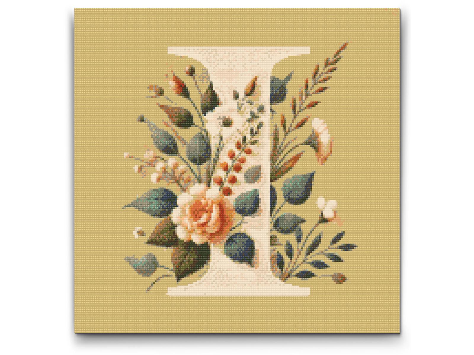 Diamond Painting - Bogstav I - Blomstermønster