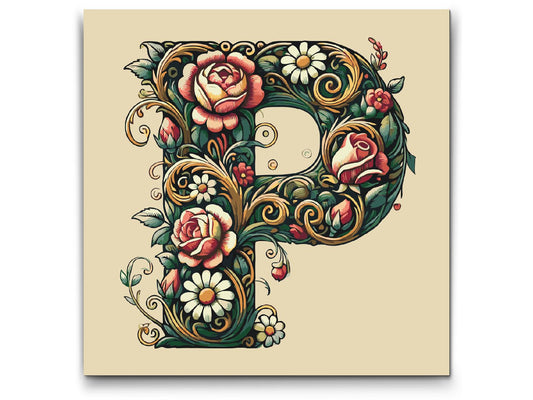 Paint by Numbers - Bogstav P - Blomstermønster