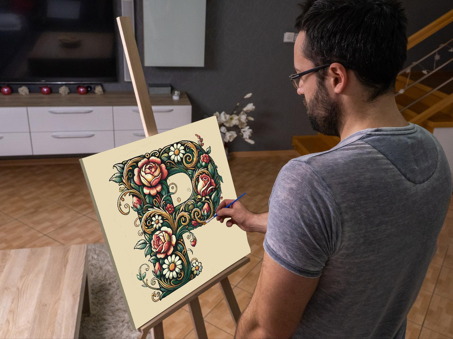 Paint by Numbers - Bogstav P - Blomstermønster