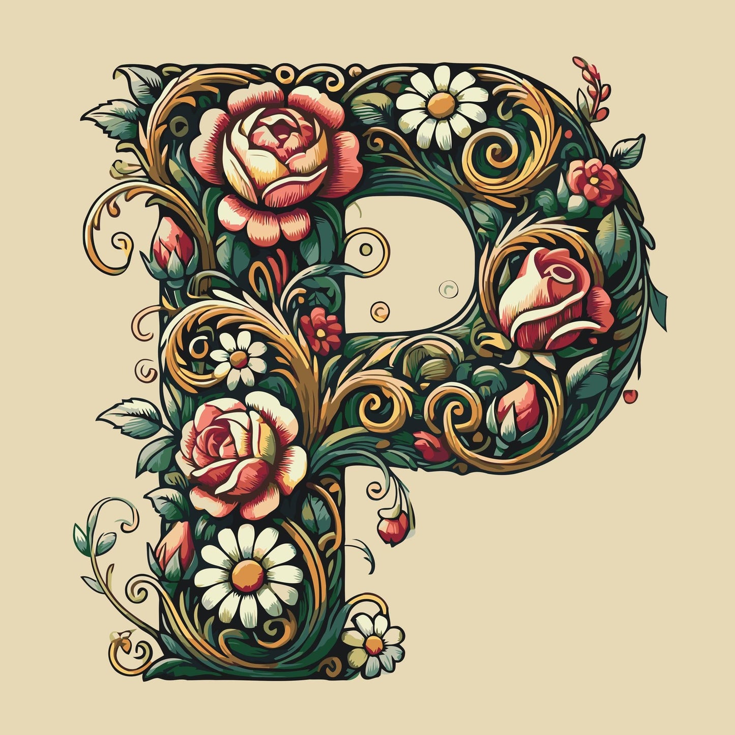 Paint by Numbers - Bogstav P - Blomstermønster