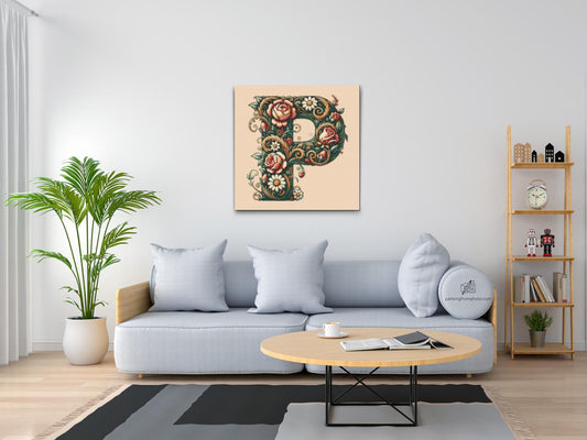 Diamond Painting - Bogstav P - Blomstermønster