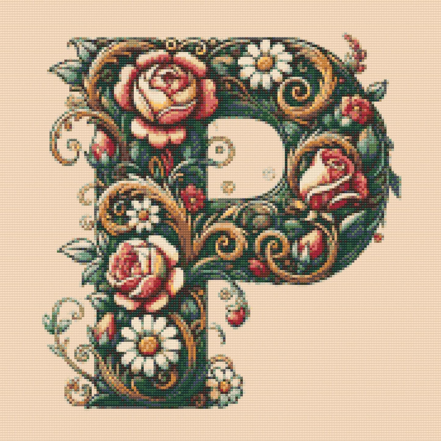 Diamond Painting - Bogstav P - Blomstermønster