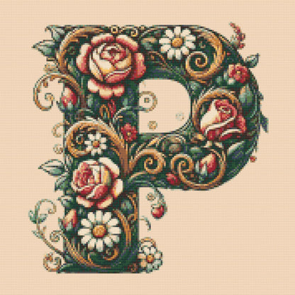 Diamond Painting - Bogstav P - Blomstermønster