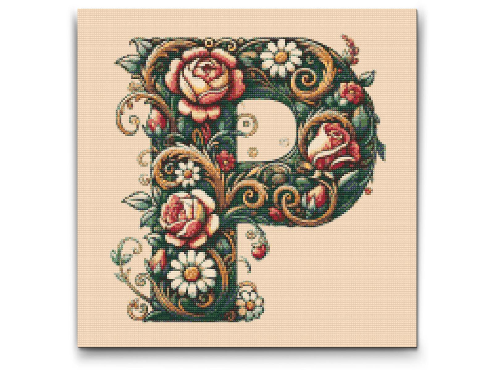 Diamond Painting - Bogstav P - Blomstermønster
