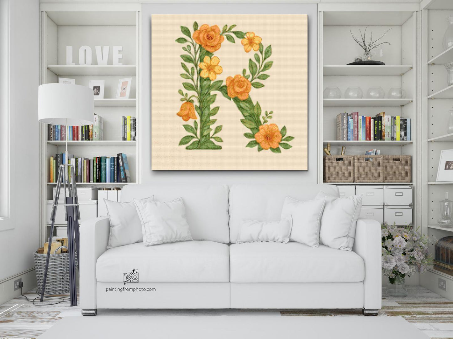 Diamond Painting - Bogstav R - Blomstermønster