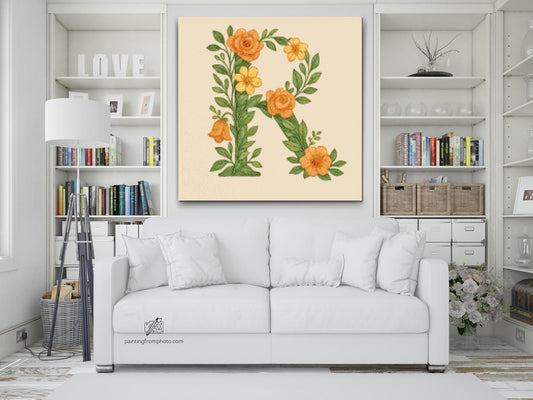 Diamond Painting - Bogstav R - Blomstermønster