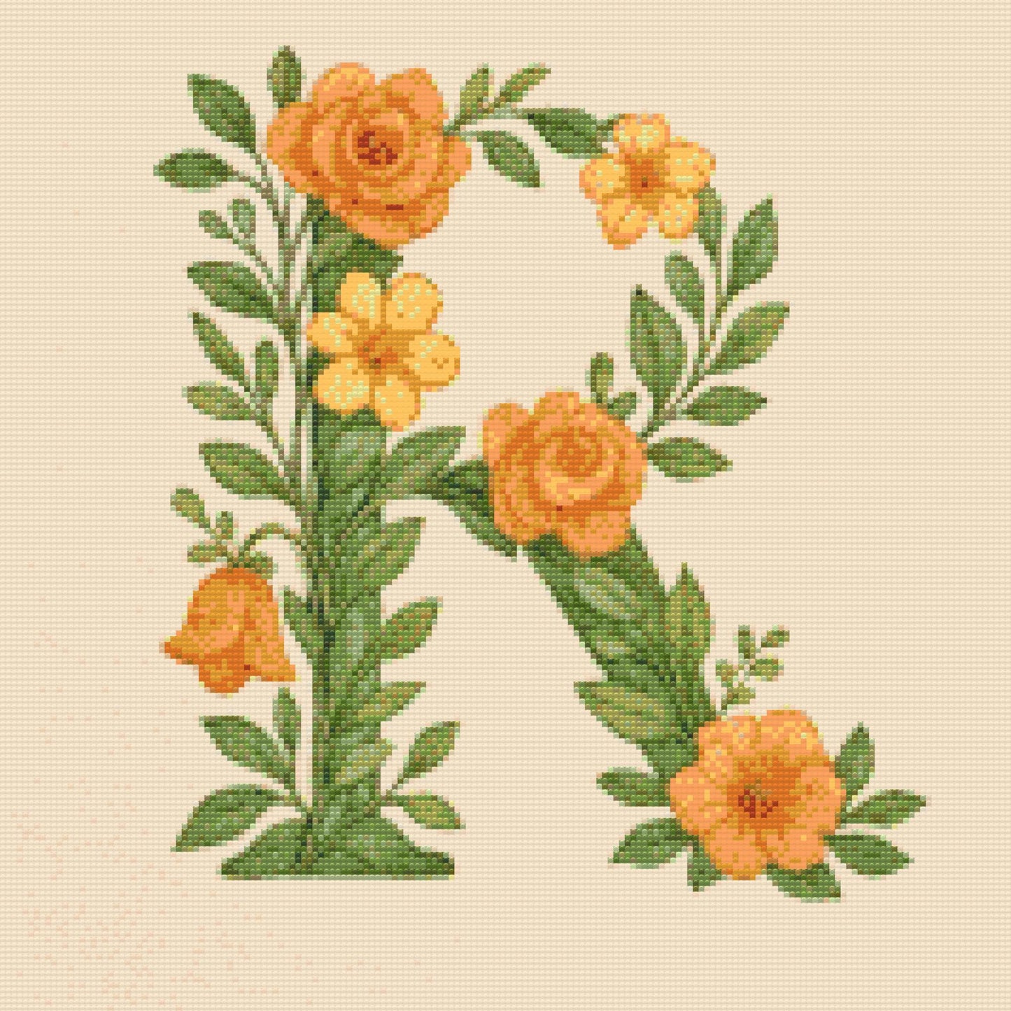 Diamond Painting - Bogstav R - Blomstermønster