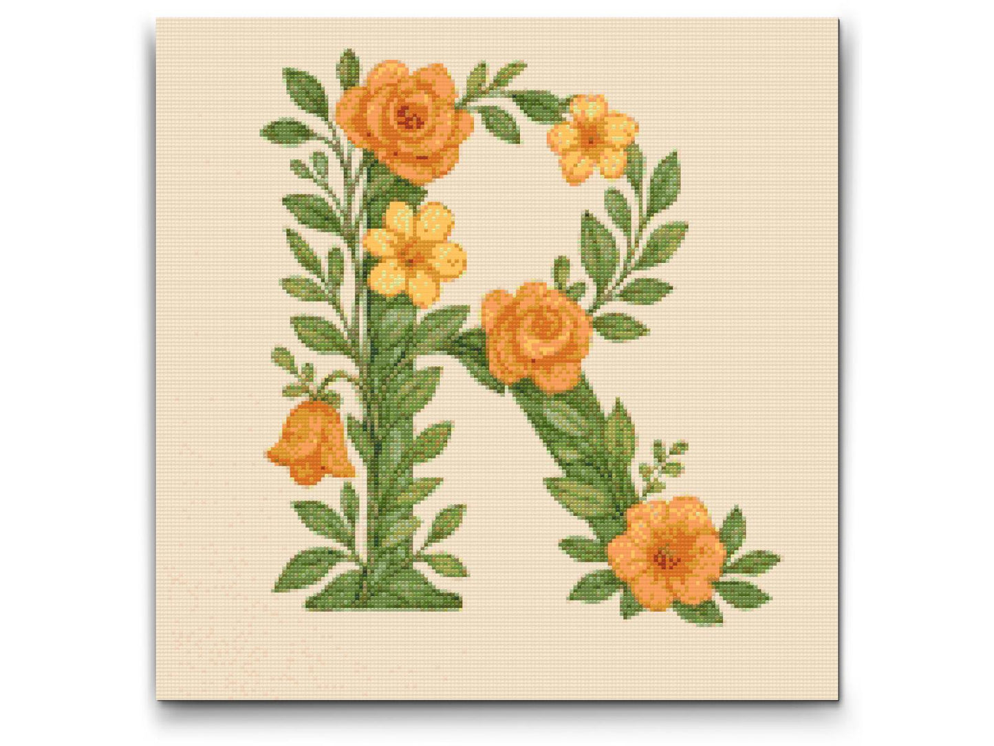Diamond Painting - Bogstav R - Blomstermønster