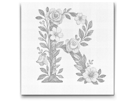 Mal-med-prikker -  Bogstav R - Blomstermønster