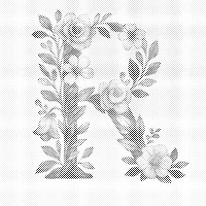 Mal-med-prikker -  Bogstav R - Blomstermønster