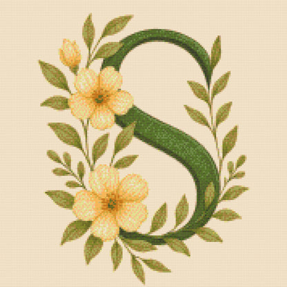 Diamond Painting - Bogstav S - Blomstermønster