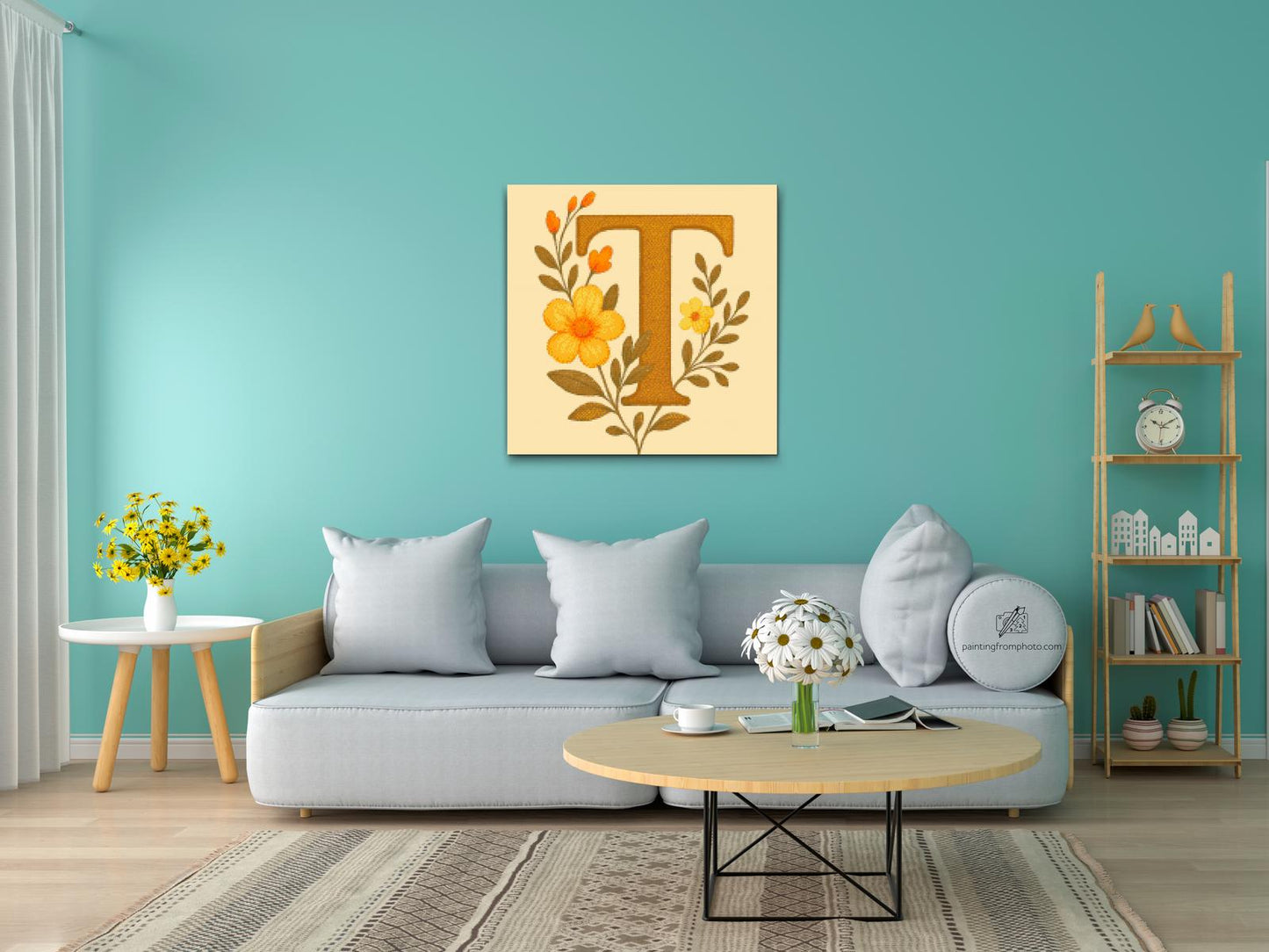 Diamond Painting - Bogstav T - Blomstermønster