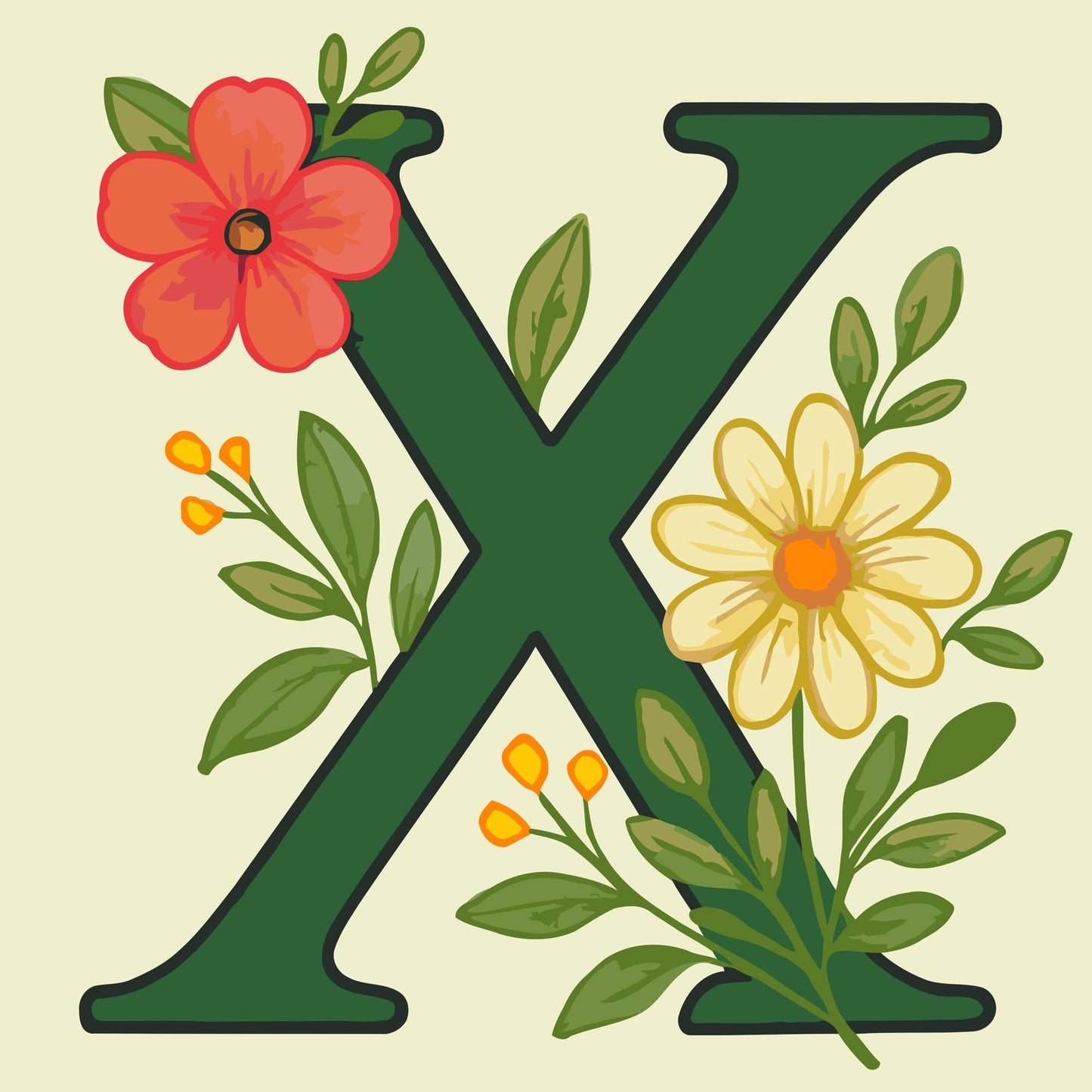 Paint by Numbers - Bogstav X - Blomstermønster