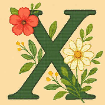 Diamond Painting - Bogstav X - Blomstermønster
