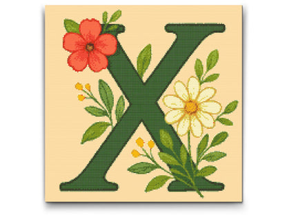 Diamond Painting - Bogstav X - Blomstermønster