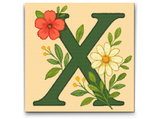 Diamond Painting - Bogstav X - Blomstermønster