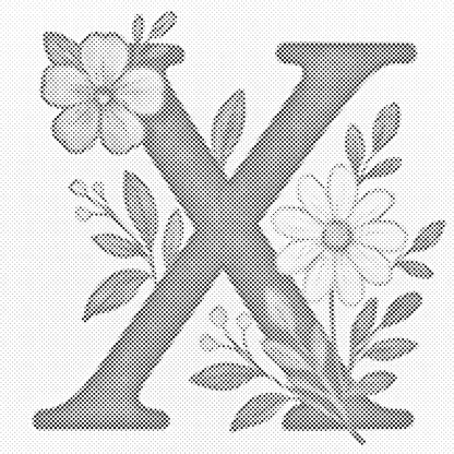Mal-med-prikker -  Bogstav X - Blomstermønster