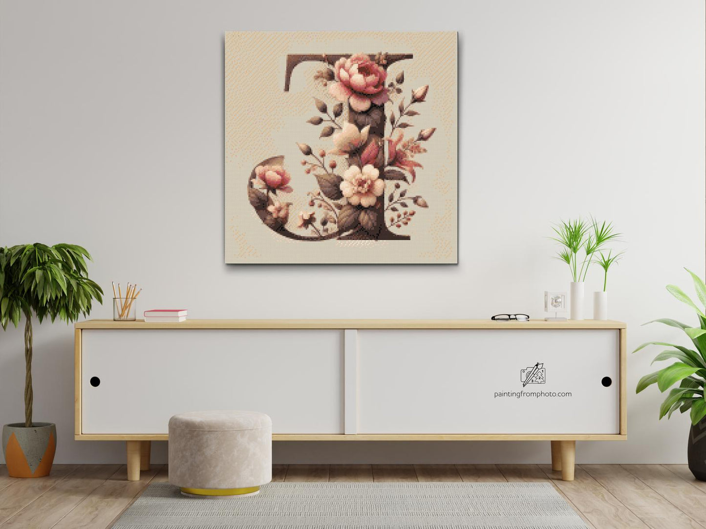 Diamond Painting - Bogstav J - Blomstermønster