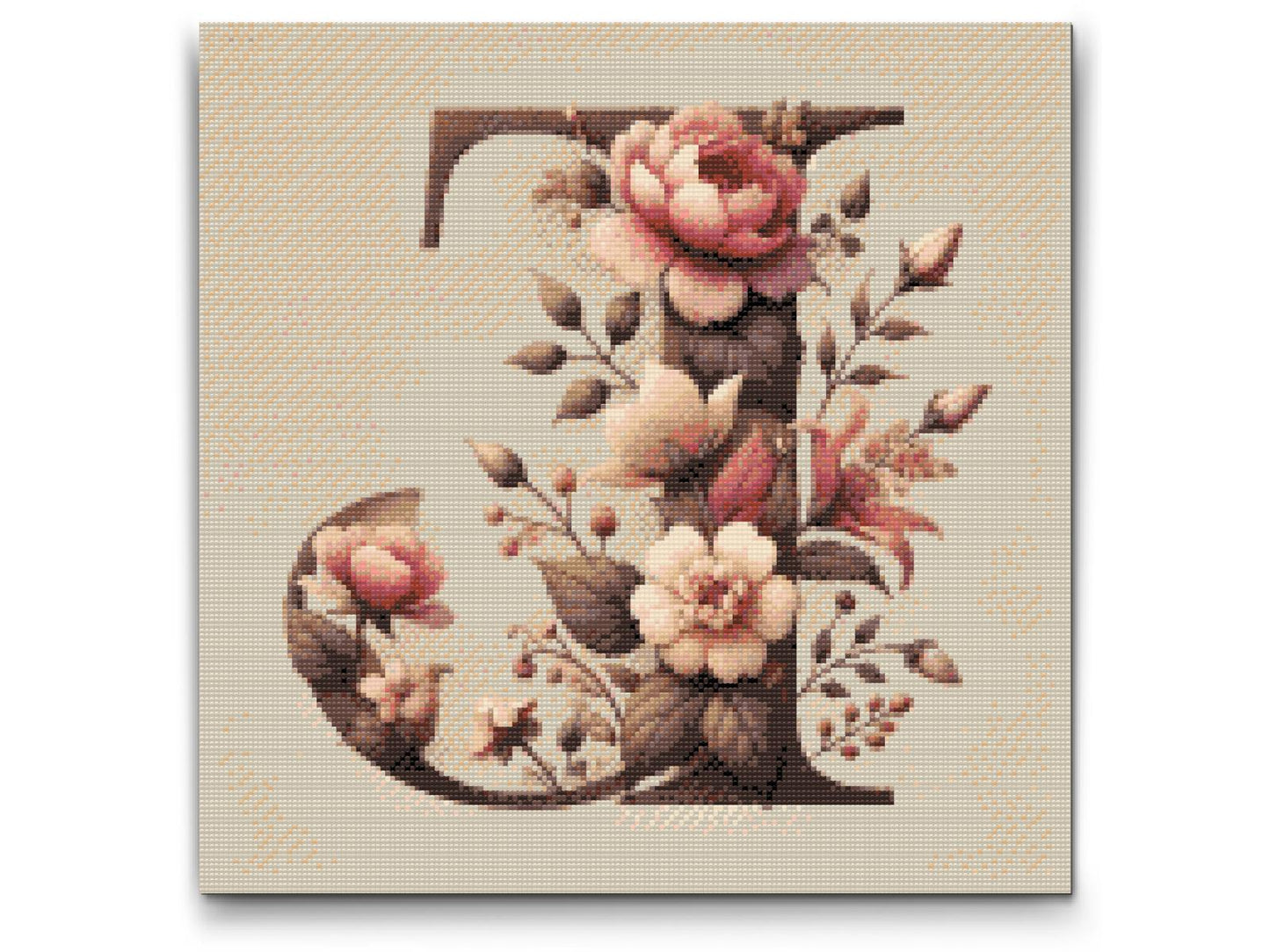 Diamond Painting - Bogstav J - Blomstermønster