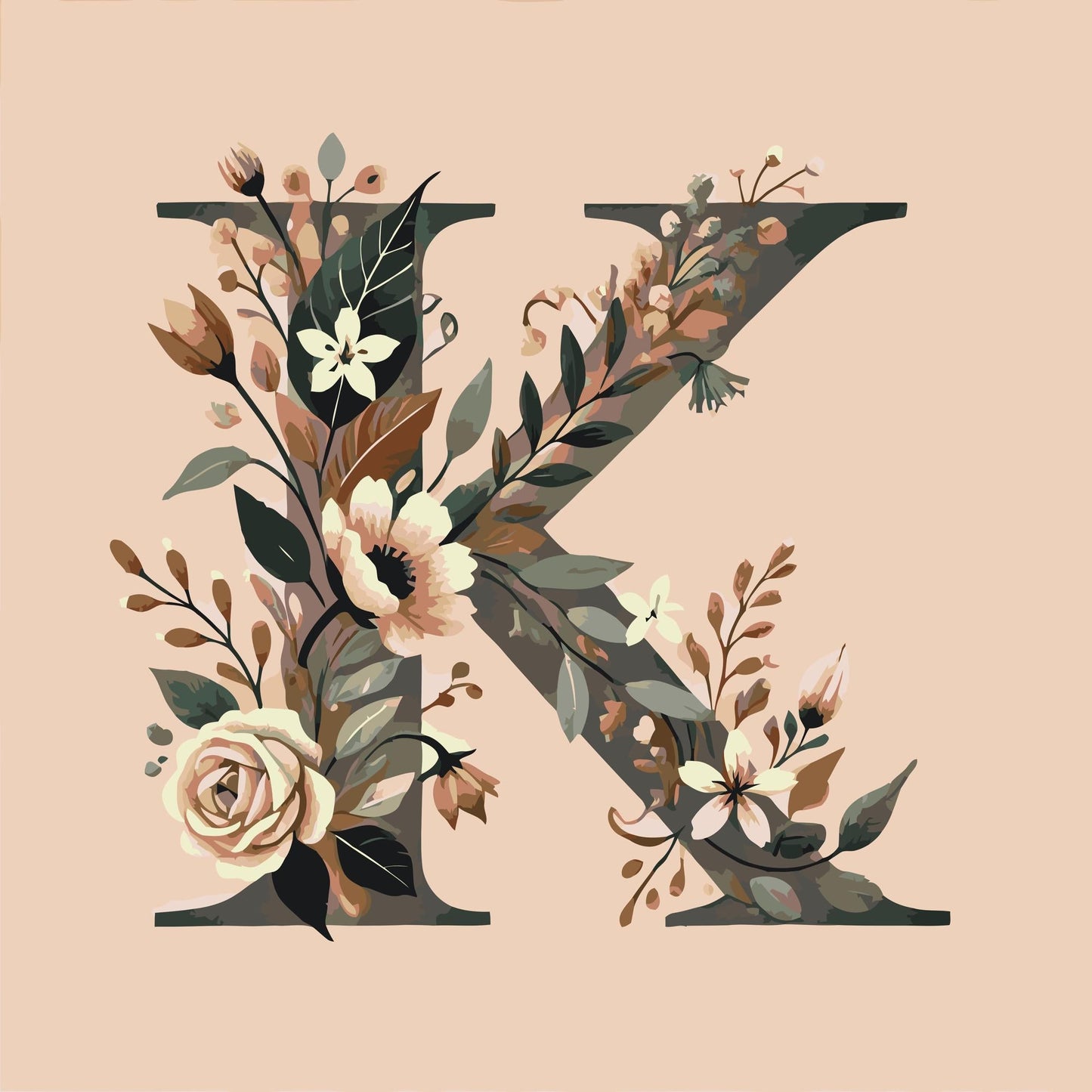 Paint by Numbers - Bogstav K - Blomstermønster