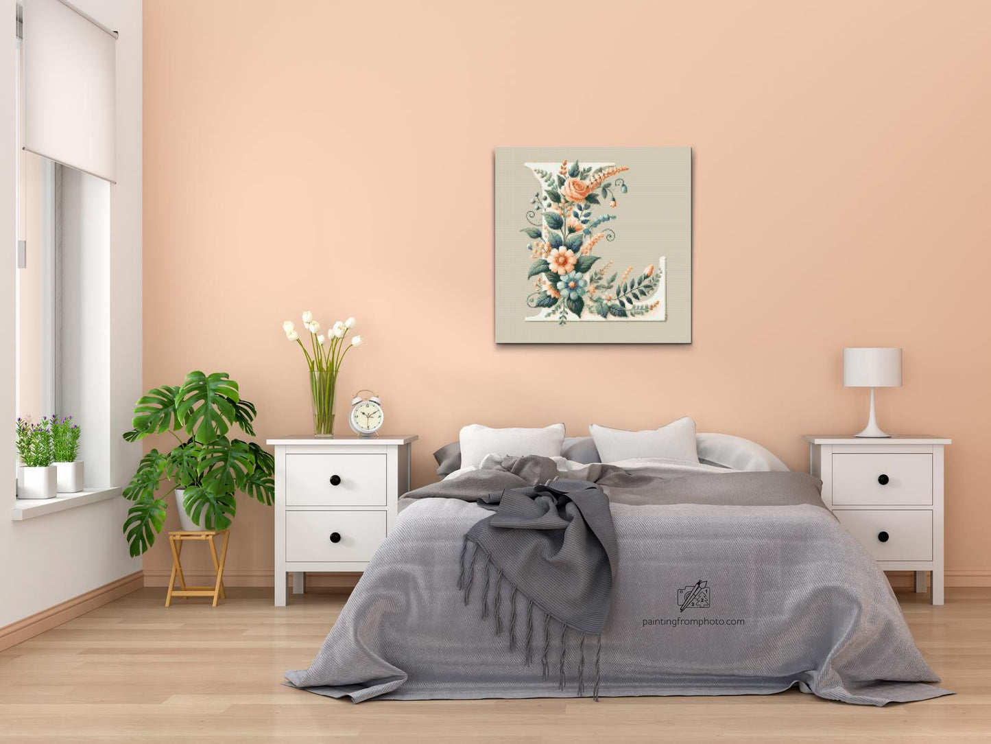 Diamond Painting - Bogstav L - Blomstermønster