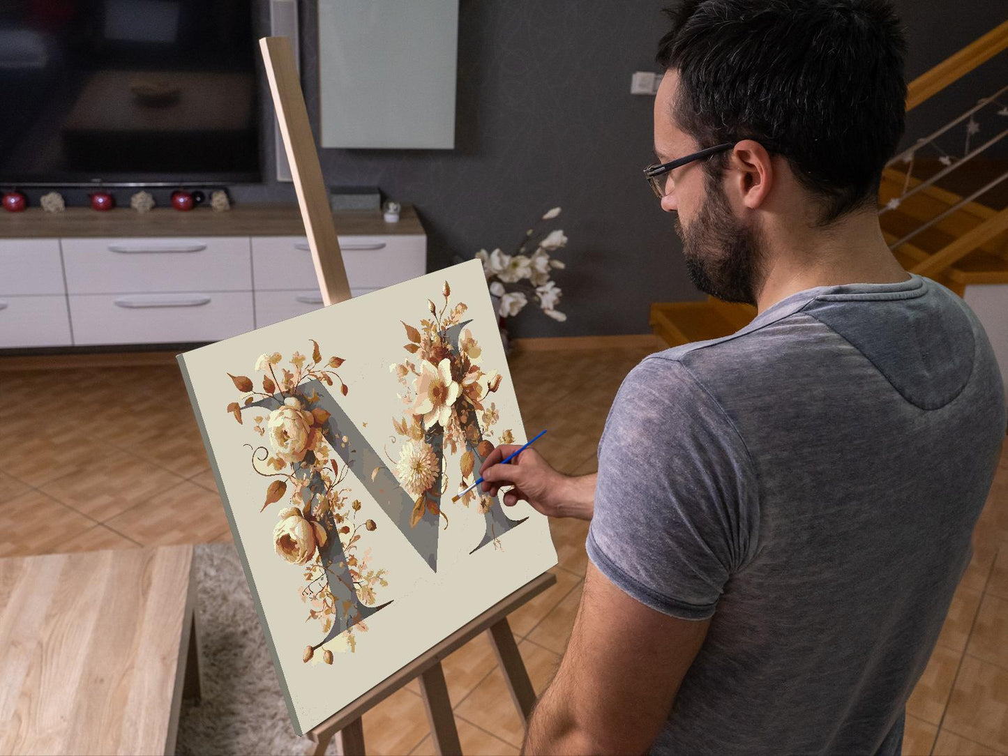Paint by Numbers - Bogstav M - Blomstermønster