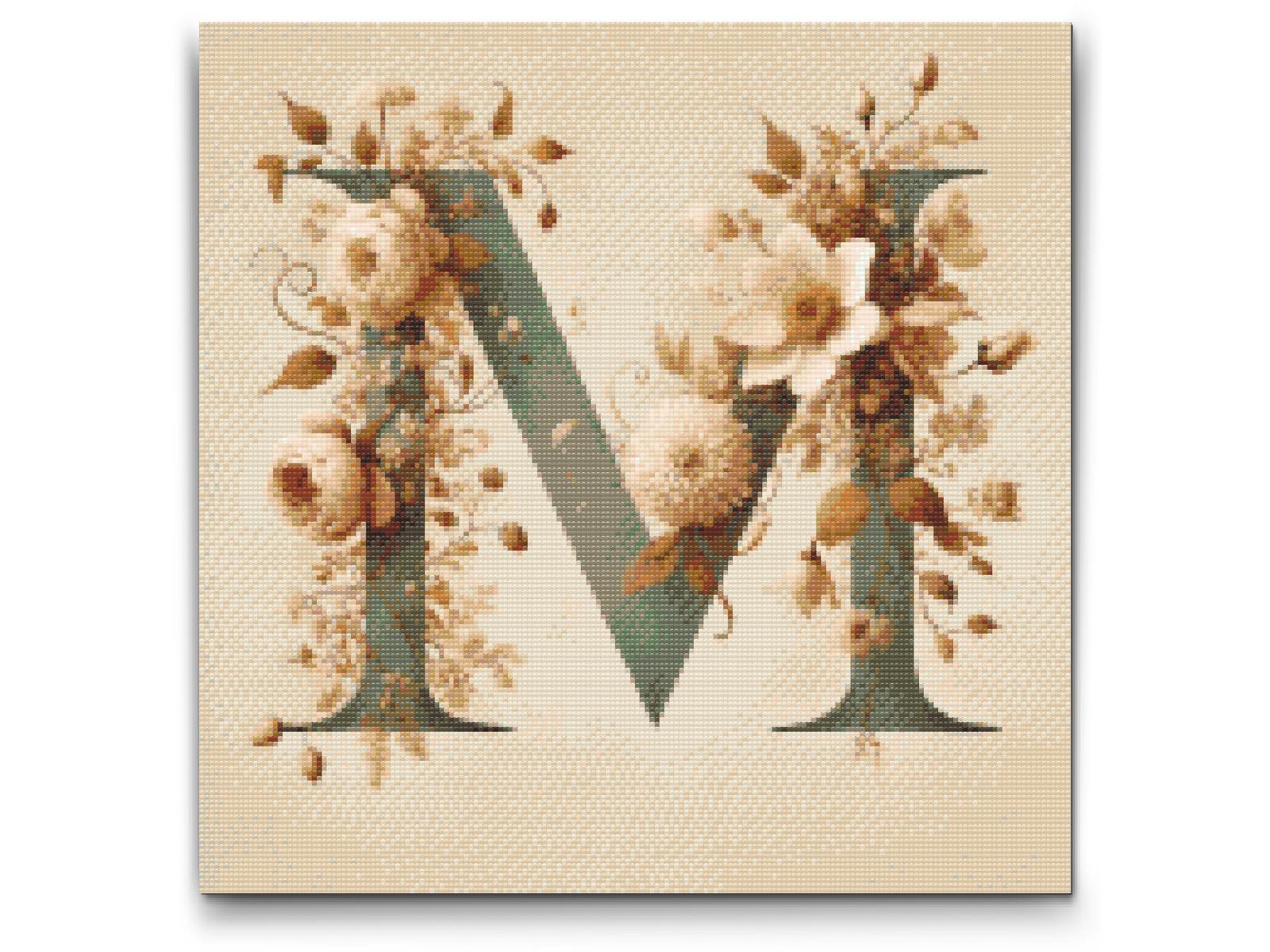 Diamond Painting - Bogstav M - Blomstermønster