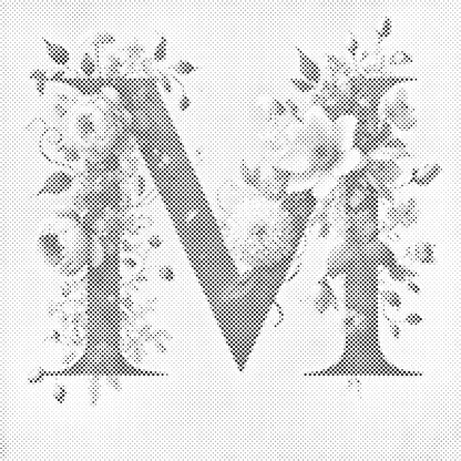 Mal-med-prikker -  Bogstav M - Blomstermønster